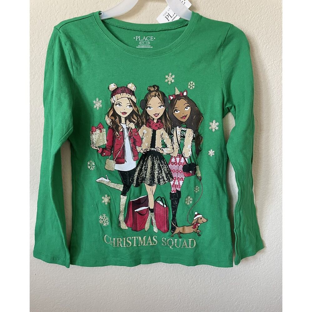 Green Glitter Sparkle Snowflake Girlfriends Dachshund Long Sleeve Top Size M 7/8